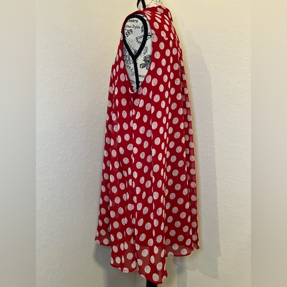 Red Polka Dot Button-Up Dress w Pockets - Picture 6 of 14